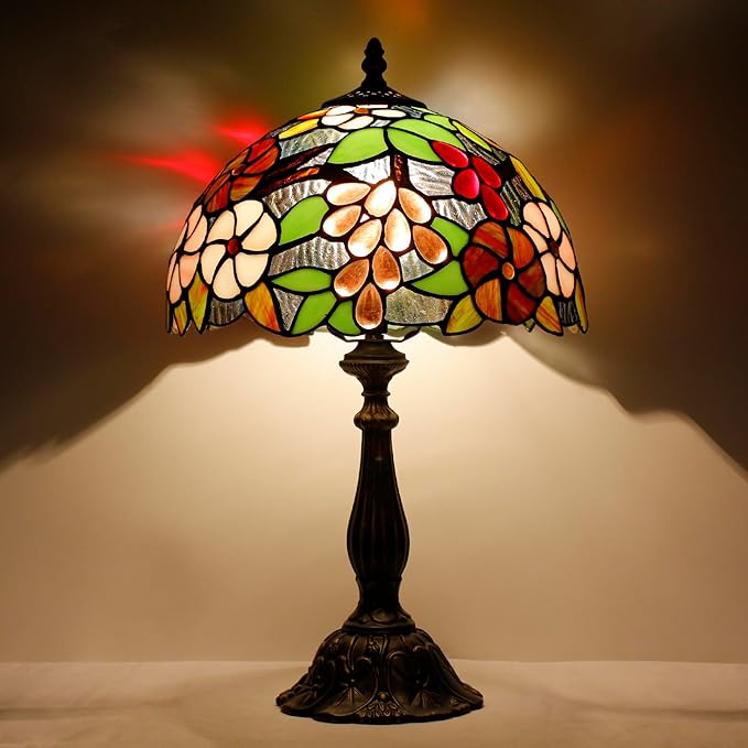 Tiffany Lamp Touch Control Table Lamp Purple Red Stained Glass Desk Lamp 12X12X19 Inches Grape Style Reading Light