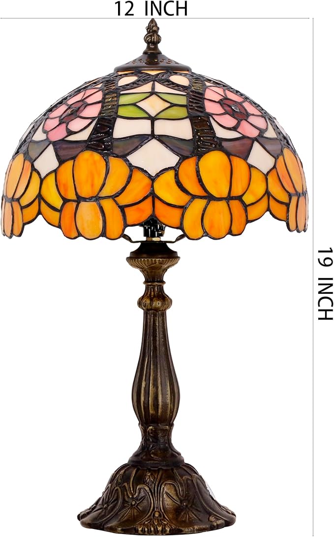 Tiffany Lamp Touch Control Table Lamp Orange Flower Style Stained Glass Desk Lamp 12X12X19 Inches Reading Light