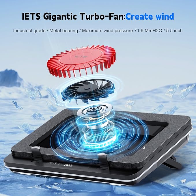 GT600 Laptop Cooling Pad Equipped with Gigantic Turbo-Fan(5.5inch Diameter),Sealed Foam for Rapid Cooling Gaming Laptop,14.1-19.3 inch Laptop Cooler with 3-Port USB Hub,Dust Filter,Touch Start