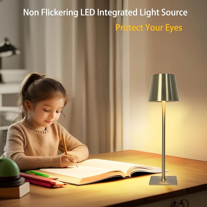 MIOBLUE 2 Rechargeable Desk Lamps, Portable LED Desk Lamps, Powered by 5200mAh Batteries, with Three Color stepless dimming, Suitable for bedrooms/Restaurants/desks, bar counters (Gold)