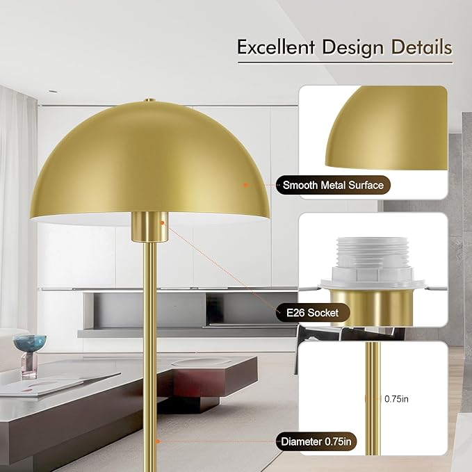 Gold Floor Lamp, 65.6in Floor Lamps for Living Room with Mushroom Dome Shade, Industrial Metal Standing Lamp, Mid Century Modern Floor Lamp for Bedroom/Office, E26 Socket, No Bulb