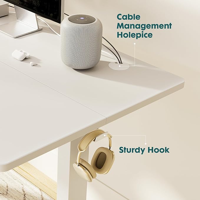 Electric Standing Desk, Adjustable Height Stand up Desk, 63x24 Inches Sit Stand Home Office Desk with Splice Board,White