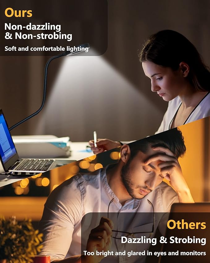 Clip on Desk Lamp with Clamp for Reading Home Office, 360° Ajustable Clip Light for Bed Headboard, Bedside or Desk with 10 Dimmable Brightness 3 Eye-Care Color Modes