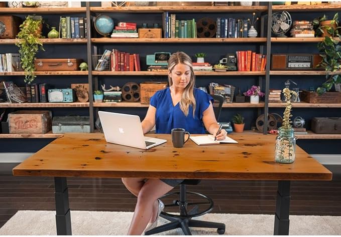 Stand Up Desk Store Reclaimed Wood Electric Adjustable Height Standing Desk with Programmable Memory (Charcoal Frame/Natural Fir Top, 60" Wide)