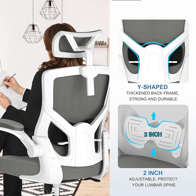 Home Office Chair, Ergonomic Comfy Desk Chair, High Back Computer Chair- Adjustable Headrest with Flip-Up Arms, Lumbar Support, Swivel Executive Task Chair (Modern, Star Dust)