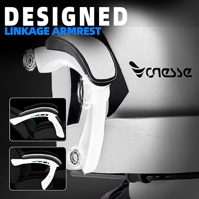 Vonesse Gaming Chair, Computer Chair Fabric with Pocket Spring Cushion, Office Chair with Footrest and Massage Lumbar Support, Reclining Gaming Chairs for Adults 250LBS (Beige White)