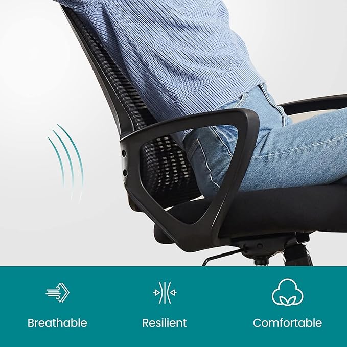 SMUG Home Office Computer Desk Chair - Ergonomic Mid-Back Mesh Swivel Rolling Work with Wheels, Comfy Lumbar Support and Armrest, for Bedroom, Study, Dorm, Student, Adults