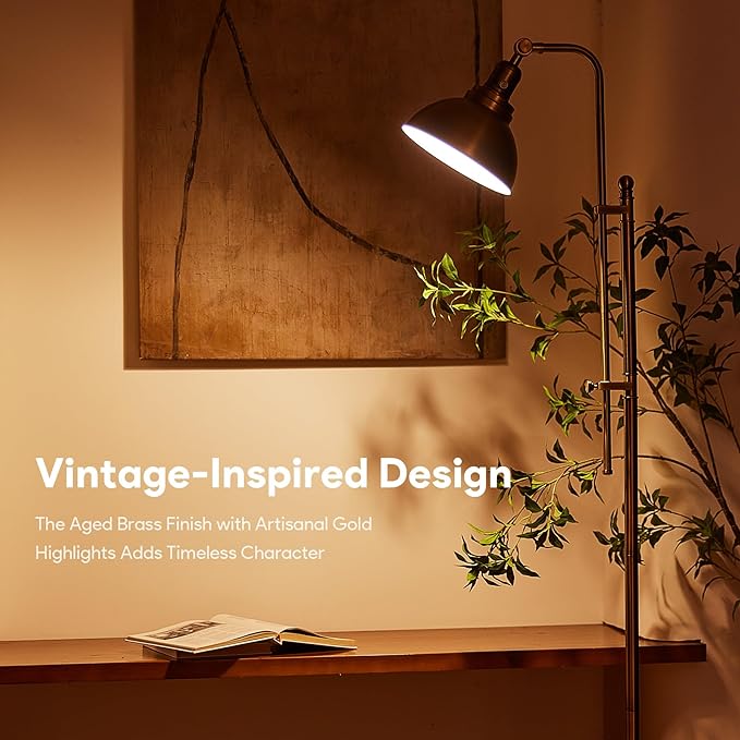 VONLUCE Floor Lamp for Living Room, 65" Industrial Brass Floor Lamp Adjustable Height & Head Vintage Metal Standing Reading Pole Lamp for Bedroom, Office, Farmhouse, ETL Certificate