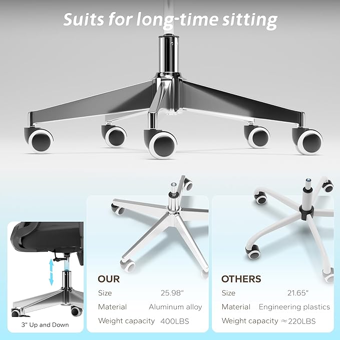 Ergonomic Office Chair, Mesh Desk Chair with Adjustable Headrest and 2D Armrest,Computer Chairs with Lumbar Support, Big and Tall Office Chair 400lbs, Large (01black)