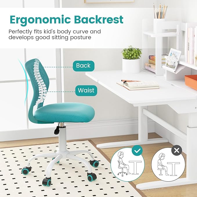 POWERSTONE Home Desk Chair Cute Office Chair Small Adjustable Swivel Task Chair Armless Writing Desk Chair for Small SpaceTurquoise