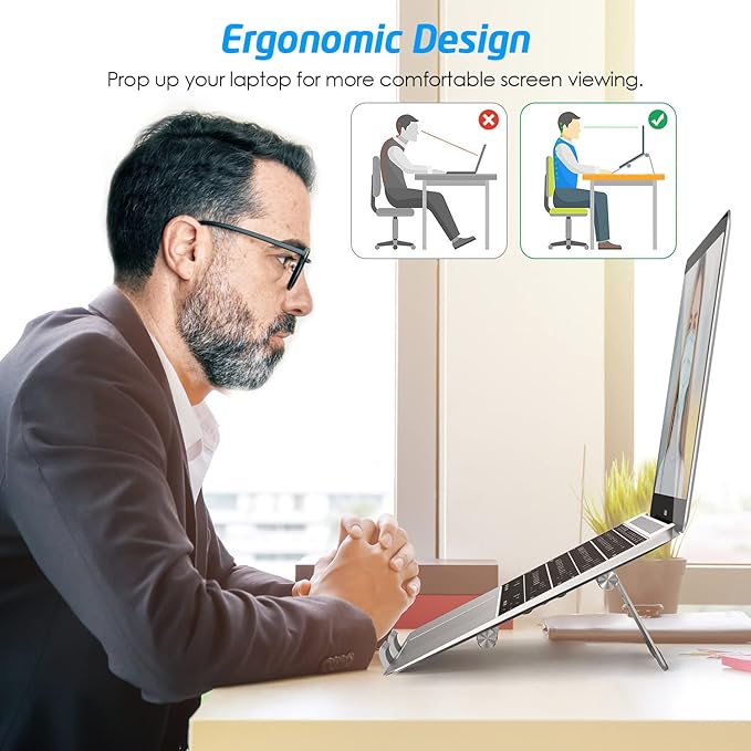 WixGear 3-in-1 Laptop Stand – Adjustable Portable Laptop Riser and Holder for Desk, Travel and Storage, Compatible with MacBook and All Laptops