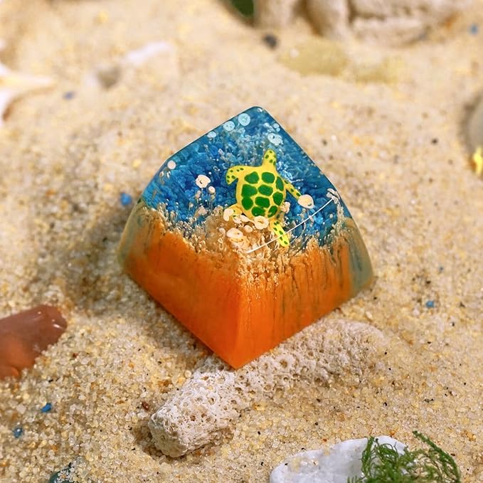 Sea Turtle Artisan Keycap R1 Orange and Blue Ocean Coral SA Profile Custom Sea Creatures Keycaps 1U ESC Handmade Gaming Resin Key Cap Cherry MX Switch Compatible Mechanical Keyboard Turtle Lover Gift