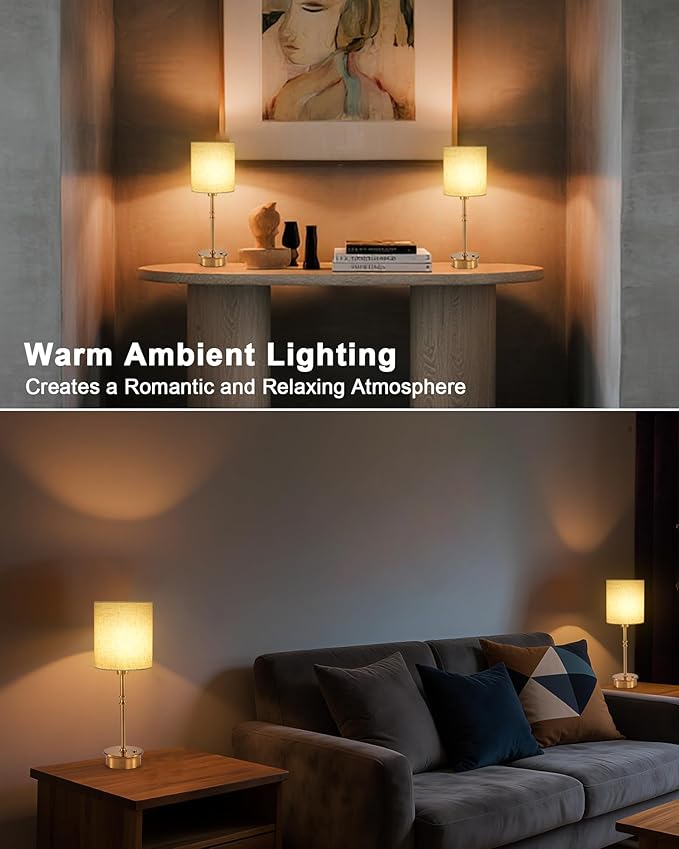 UMEXUS 16" Rechargeable Cordless Table Lamp Set of 2, Dimmable, Touch Control, Linen Shade, Small Battery Powered Lights, Gold Ambient Lighting for Living Room Bedroom Nightstand
