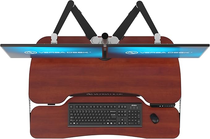VERSADESK® PowerPro™ Elite 36” x 24" – App Controlled Electric Standing Desk Converter w/USB Charging Port. Raises up to 20”. Fully Assembled – Includes LED Lights. Supports 80 lbs. – Cherry
