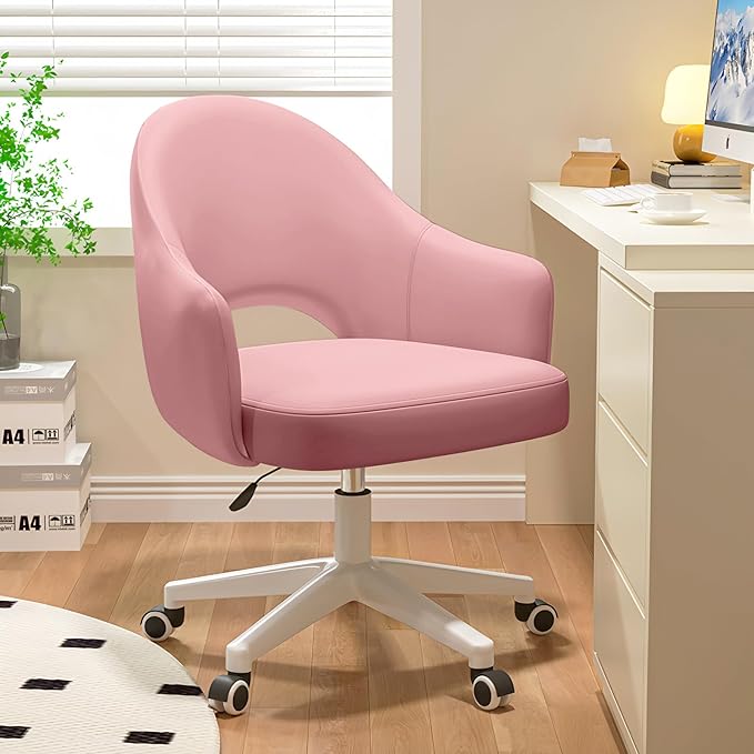 Home Office Chair Velvet Vanity Chairs Cute Makeup Desk Chair with Wheels Mid Back Computer Chairs Height Adjustable Small Swivel Rolling Task Chair