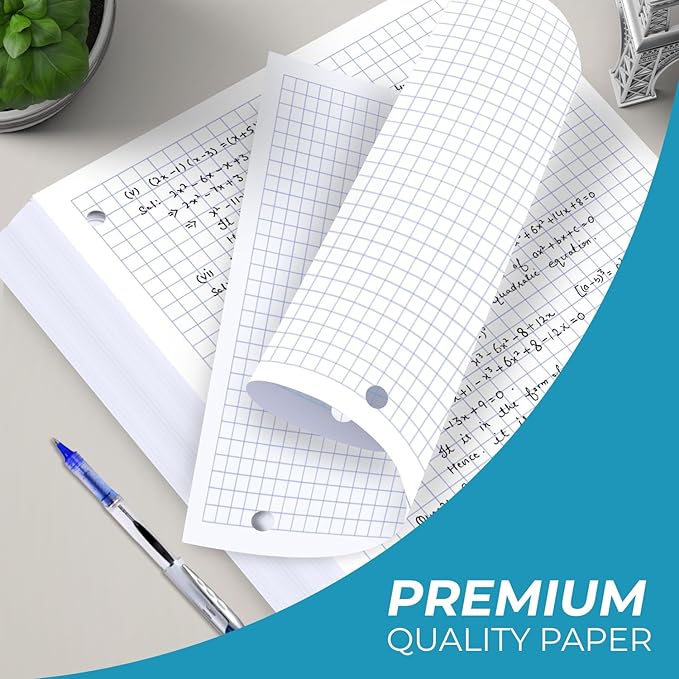 Rosmonde 6750 Sheets Graph Paper Bulk, 45 Pack, Bulk Loose Leaf Paper, 4x4, 8" x 10.5", Bulk Grid Paper, Thick Graphing Paper, Fights Ink Bleed, 3 Hole Punched, Quad Ruled Sheets, Bulk School Supplies