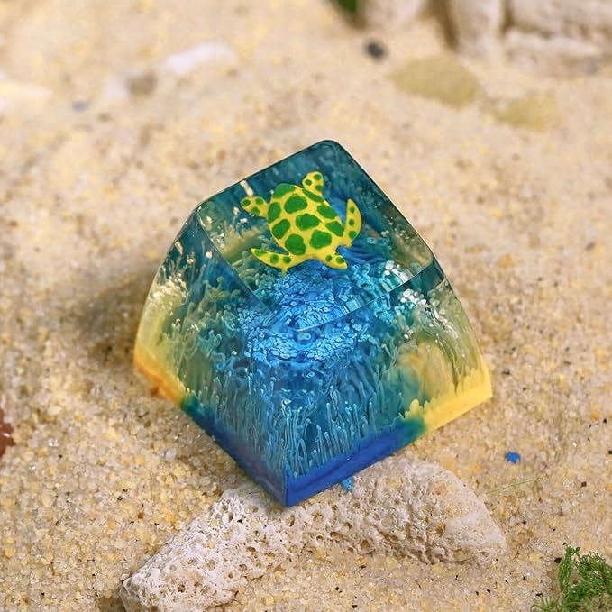 Sea Turtle Artisan Keycap Light Yellow and Blue Ocean R1 SA Profile Custom Sea Creatures Keycaps 1U ESC Handmade Gaming Resin Key Cap Cherry MX Switch Compatible Mechanical Keyboard Turtle Lover Gift