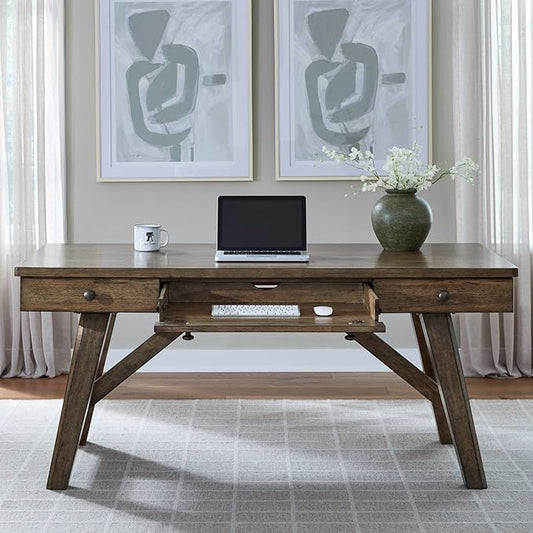 Liberty Furniture Carolina Park Writing Desk with Keyboard Tray for Home Office- Amber Brown Oak Wood