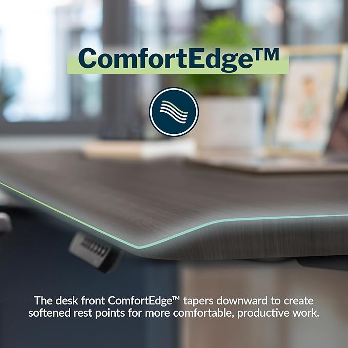 Vari ComfortEdge 60x30 Inch Adjustable Electric Standing Desk – Sit Stand VariDesk with Memory Presets, Sloped Edge, 200 LB Capacity + Tool-Free Assembly (Espresso Wood)
