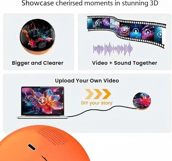 Memory Sphere Lamp, Memory Orb Ball, 2.7" Crystal Ball Video Player, Uploadable Videos & Photos, DIY Gift for Anniversary, Birthday (White,Basic Model)