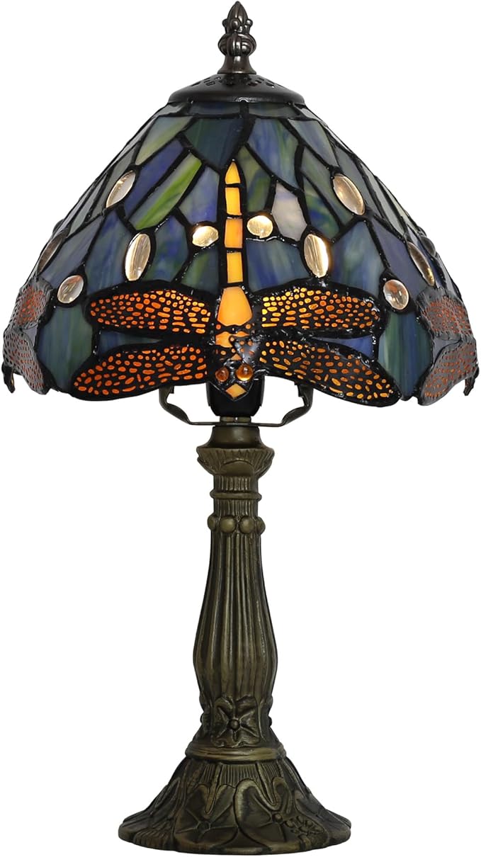 Tiffany Table lamp 8-inch Small Stained Glass lamp in a Vintage Dragonfly Pattern Style can be Used as a Decoration for The Living Room Bedside in The Bedroom or Desk