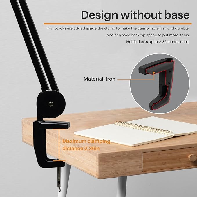 LED Desk Lamp with Clamp,Dimming Task Lamp for Reading Desktop Office Workbench Table Architect Sewing Study Home Craft,Bright 117PCS LEDs,2200 Lumens 20 Inch Metal Swivel Arm Work Lamp(Black)