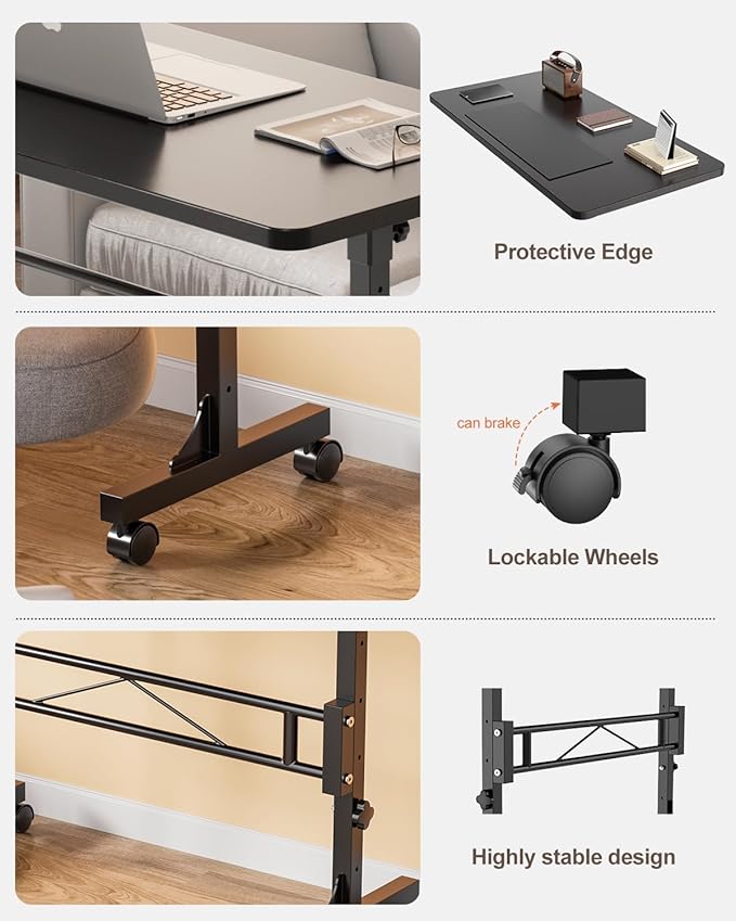 Small Standing Desk Adjustable Height, Mobile Stand Up Desk with Wheels, 32 Inch Portable Rolling Desks for Walking Pad Treadmill Black
