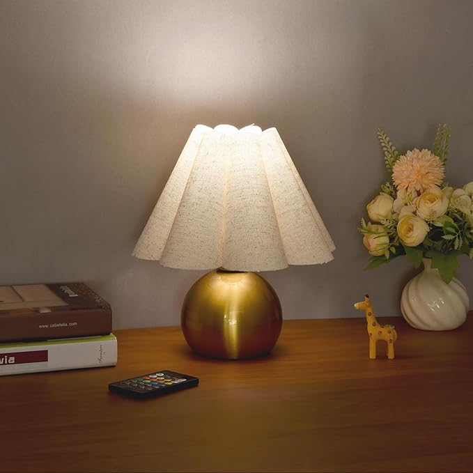 Rechargeable Crodless Small Table Lamp, Battery Operated Remote Control Gold Mini Table Lamps for Bedroom Nightstand, Cute Small Table Lamp for Small Spaces for Kitchen Counter, Bookshelf