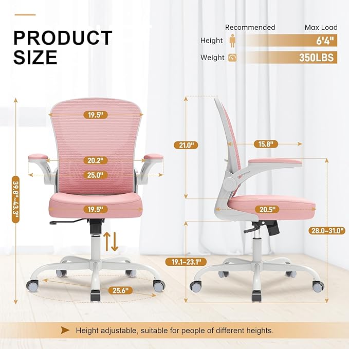 Office Chair, Ergonomic Desk Chairs 330LBS Capacity High Back Mesh Computer Chair with Flip-up Armrests, Comfy Work Chair with Adjustable Lumbar Support