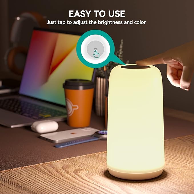 Touch Table Lamp, RGB Mode 3 Way Dimmable LED Lamp for Bedroom, Multi-Color Smart Nightstand Bedside Lamp Nursery Night Light for Living Room Home Gifts