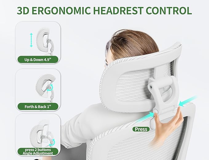 White Ergonomic Office Chair: Mesh Desk Chair Comfy with Adjustable Lumbar Support 400lbs High Back Computer Gaming Chair - Big and Tall Office Chairs with Extra Wide Seat-Adults Home Office