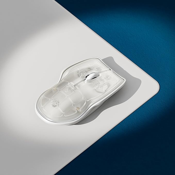 LUNAR ARTEFACTS Ambidextrous Rechargeable Bluetooth Wireless Computer Mouse White Translucent with White Powder Coated Aluminum, USB-C