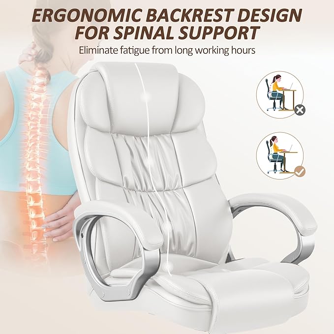 Homall Office Chair High Back Computer Desk Chair, PU Leather Adjustable Height Modern Executive Swivel Task with Padded Armrests and Lumbar Support (White)