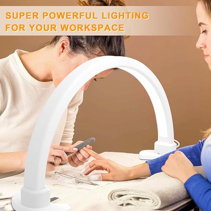Super Bright Half Moon Light for Nail Desk, Upgrade Nail Lamp for Desk with Stepless Dimming, Half Moon Desk Lamp 3 Color Temperature