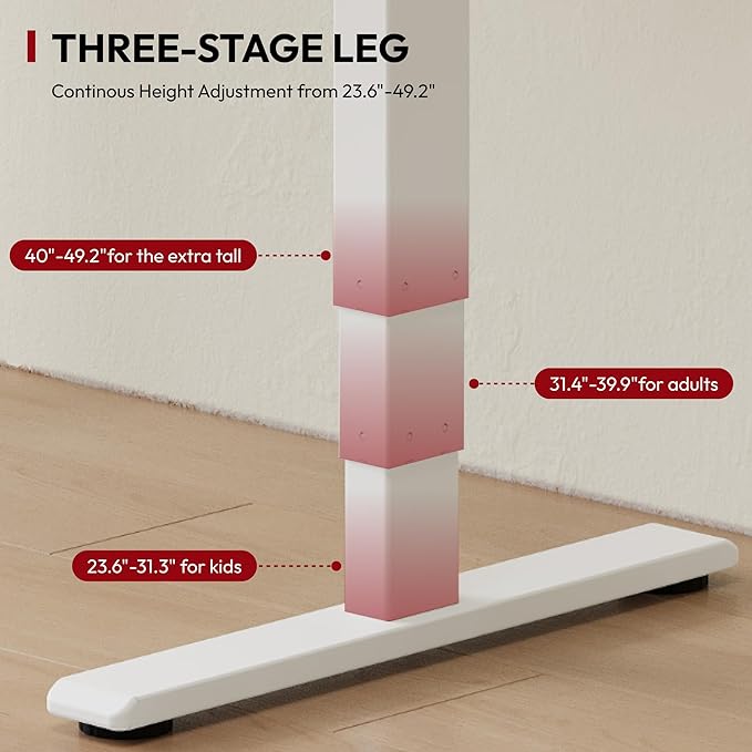 SANODESK 55 Inch 3 Stage Bamboo Electric Standing Desk, Dual Motor Height Adjustable Desk, Stable and Durable Sit to Stand Home Office Desk (White Frame/ 55” x 28” Curved Natural Bamboo Top)
