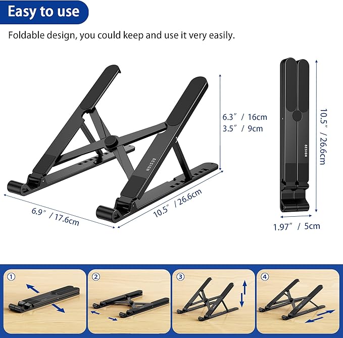 BESIGN LS01 Pro Ergonomic Laptop Stand, Plastic Laptop Riser, Portable and Adjustable Notebook Computer Holder Compatible with 10-14" Laptops (Black)