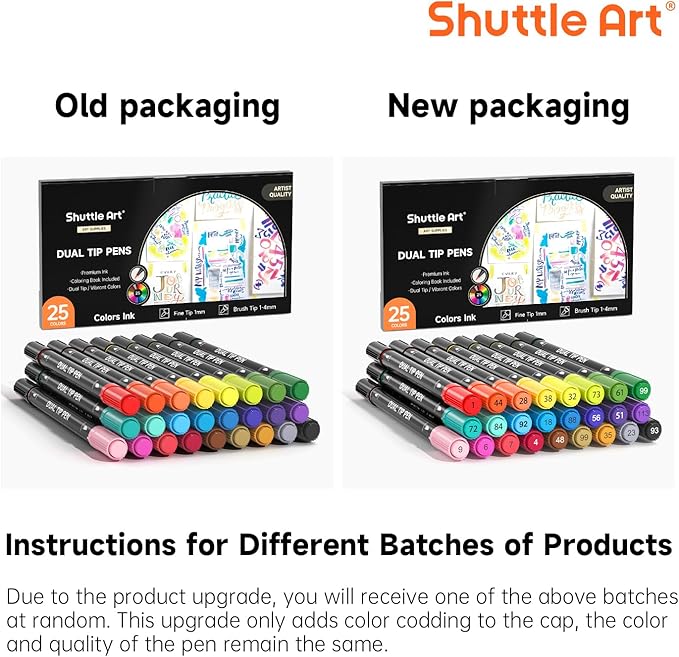 Shuttle Art Dual Tip Brush Marker Pens, 25 Colors Water-based Ink, Fine and Brush Tip Marker Set with 1 Coloring Book for Kids Adult Artist Calligraphy Hand Lettering Journal Doodling Writing