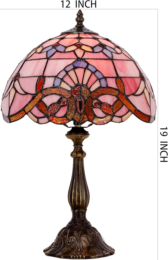 Tiffany Lamp Touch Control Table Lamp Pink Stained Glass Desk Lamp 12X12X19 Inches Baroque Style Reading Light