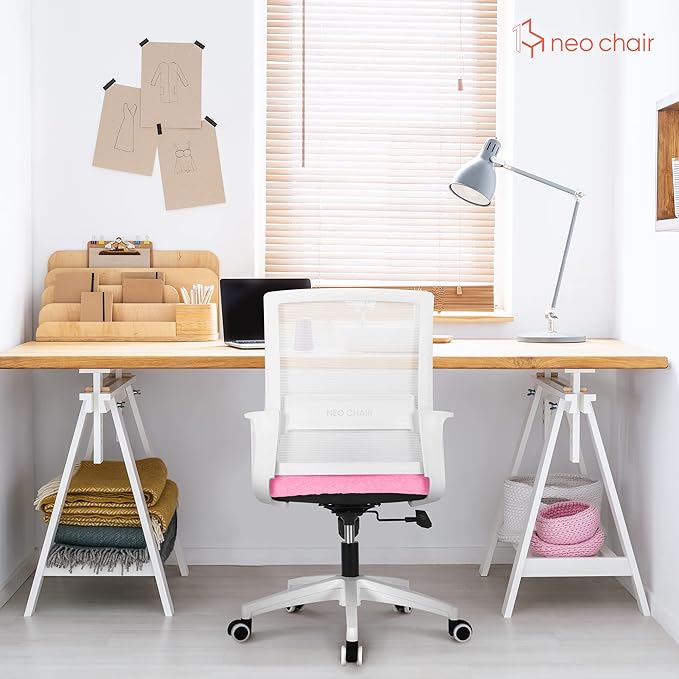 NEO CHAIR Office Chair Gaming Desk Computer Chair Ergonomic Mesh Mid Back with Wheels Lumbar Support Comfy Swivel Adjustable for Home (Pink)
