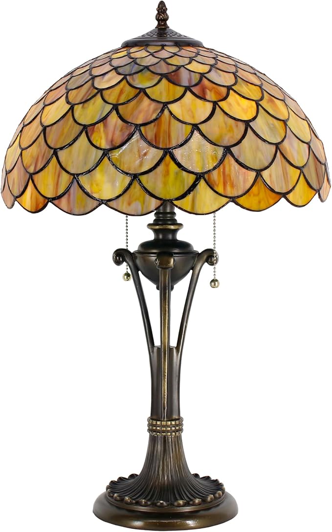 Tiffany Table Lamp Yellow Green Stained Glass Desk Lamp 16X16X24 Inches Fish Scales Style Reading Light