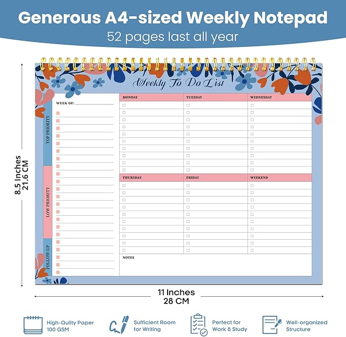 Weekly To Do List Notepad with 52 Undated Sheets(8.5"×11")- Undated Weekly Planner Notepad for Office Desk Accessories and Supplies - Frosted Coral
