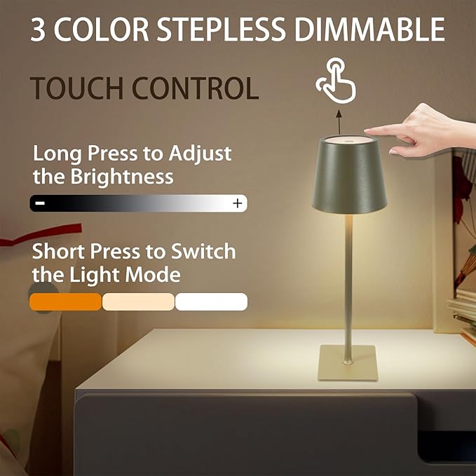 MIOBLUE 2 Pack Cordless Table Lamp,Portable LED Desk Lamp, 5200mAh Battery Operated, 3 Color Dimmable Table Light for Restaurant,Coffee Shop Night Light,Bedroom,Bars,Outdoor Party,Camping(Mint Green)