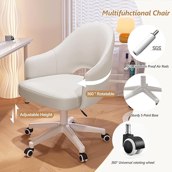 Home Office Chair Velvet Vanity Chairs Cute Makeup Desk Chair with Wheels Mid Back Computer Chairs Height Adjustable Small Swivel Rolling Task Chair