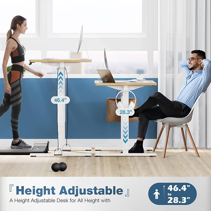 Sweetcrispy Electric Standing Desk Adjustable Height, 55x24 Inch Sit Stand Up Home Office Desks Computer Workstation PC Work Table with 3 Memory Preset Splice Wood Board Metal Frame, Oak
