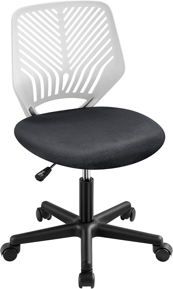 Yaheetech Students Cute Desk Chair Low-Back Armless Study Chair w/Lumbar Support Adjustable Swivel Chair in Home Bedroom School, Dark Gray