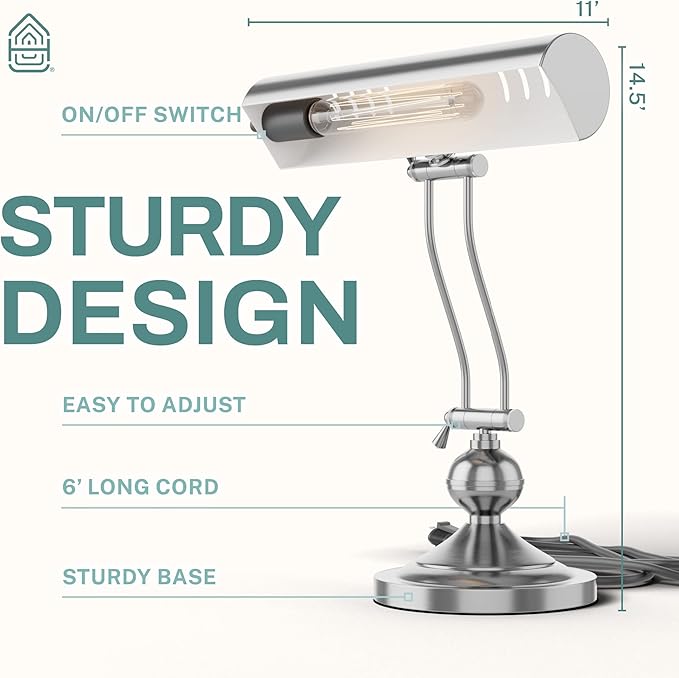 Home Intuition Classic Antique Retro Adjustable Leaning Piano Lamp Banker Desk Light (Satin Nickel)