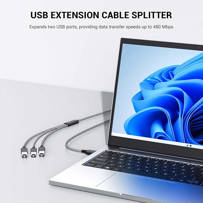 USB Splitter, 3.3FT USB A Male to 3 Female Extension Cable, USB Splitter 1 in 3 Out Support Charging and Data Transfer for Printer/Keyboard/Flash Drive/PlayStation/Laptop/LED Etc(Black)