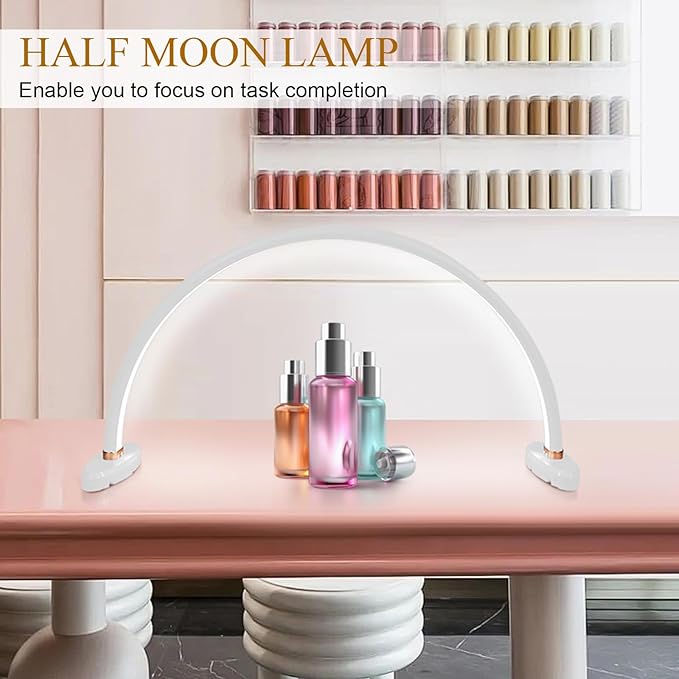 Half Moon Light for Nail Desk,16 inch Half Moon Lamp,Portable Ring Light for Eyelash Extensions,Suitable for Nail Beauty Crafts Sculpture,Brightness Adjustable