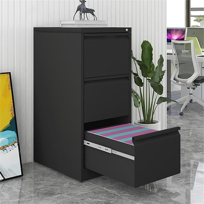 3 Drawer File Cabinet with Lock,Heavy Duty Vertical Filing Cabinets for Home Office, File Storage Cabinet for Letter/Legal/A4/F4 Size File,Assembly Required