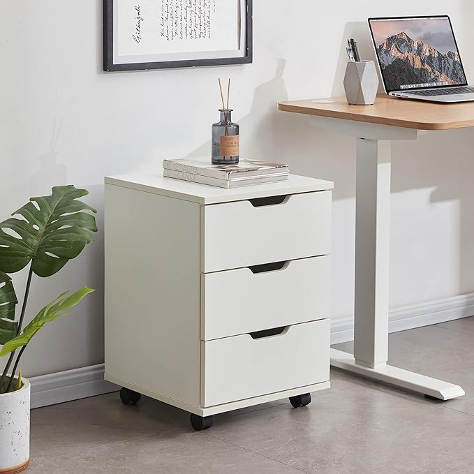 Farini 3-Drawer Vertical Filing Cabinet Rolling Wood Mobile File Cabinets Under Desk for Home Office with Casters (White, Non-Assembled)